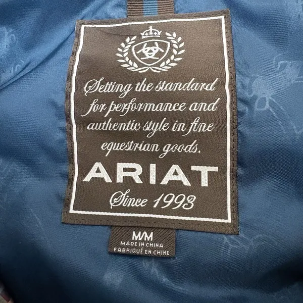 Ariat Brown Teal Plaid Faux Fur Trim Removable Hood Puffer Equestrian Vest M - Image 5