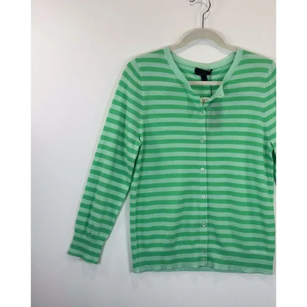 NWT J.CREW Womens Cardigan Green Italian Cashmere Knit Striped Sweater Large - Image 6
