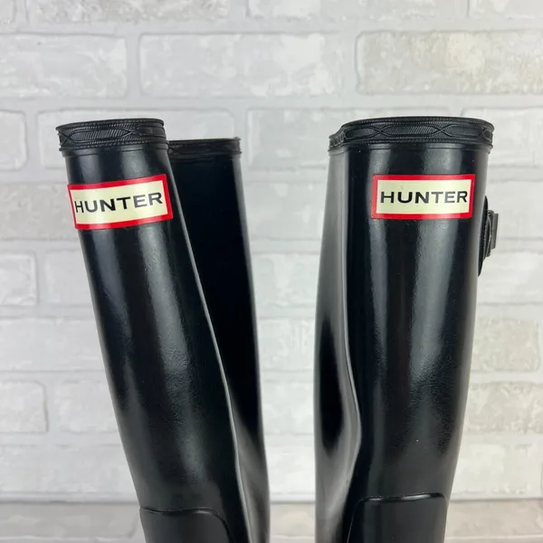 HUNTER Huntress Gloss Tall Rainboots Womens 8 Black Rubber Boots Wellington‎ 39 - Image 11