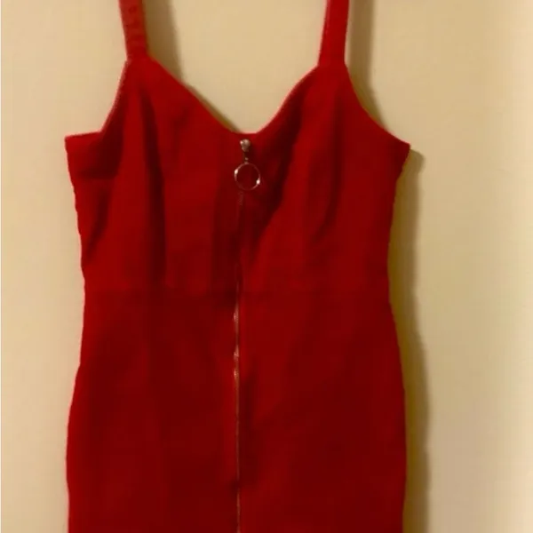 Red Mini Dress with Zipper Size 4 Red Corduroy Dress Trendy & Fashionable - Image 2