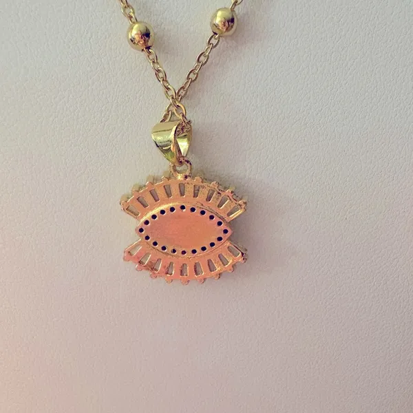 NEW‎ Handmade Evil Eye Yellow Gold Filled Simulated Diamond Necklace, 18-20” - Image 4