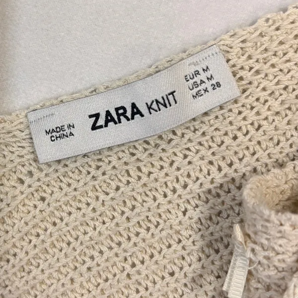 Zara Knit Cami Tank Top Womens‎ M Ivory V-Neck Crochet Boho Minimalist Festival - Image 6