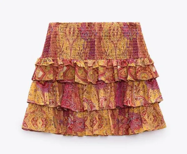 new with tags - Zara ruffle beautiful patchwork skirt in the orange and pink toned colors - Image 8