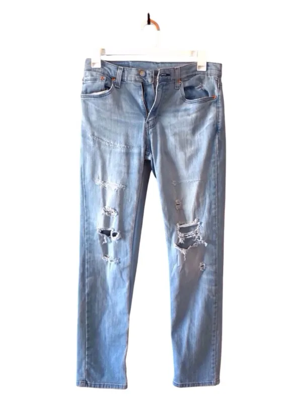 LEVI’S Light Wash Ripped Straight Leg Jeans - Blue - Image 3