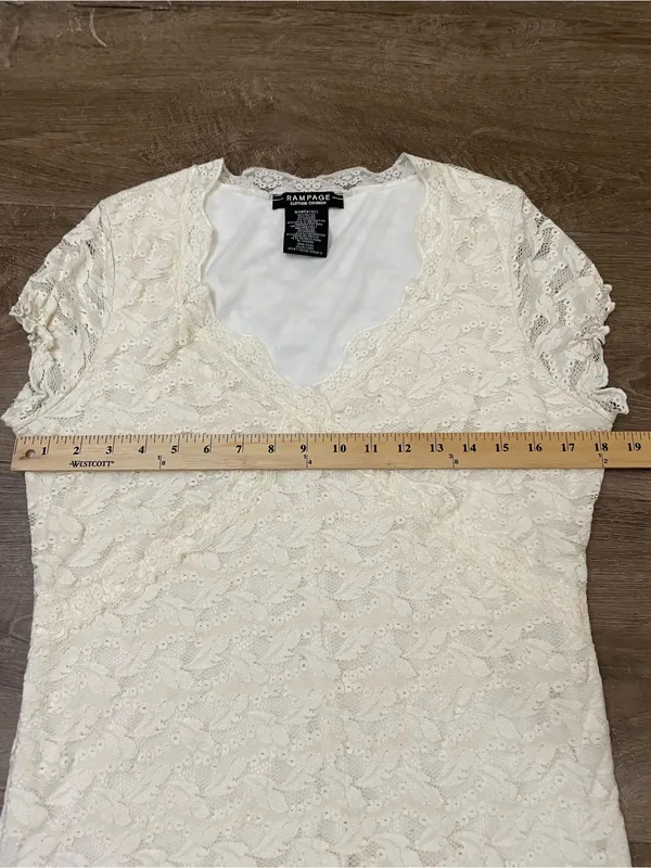 Rampage Lace Babydoll Blouse Top Size XL Cream Ivory Y2K Fairy Coquette Girly - Image 10