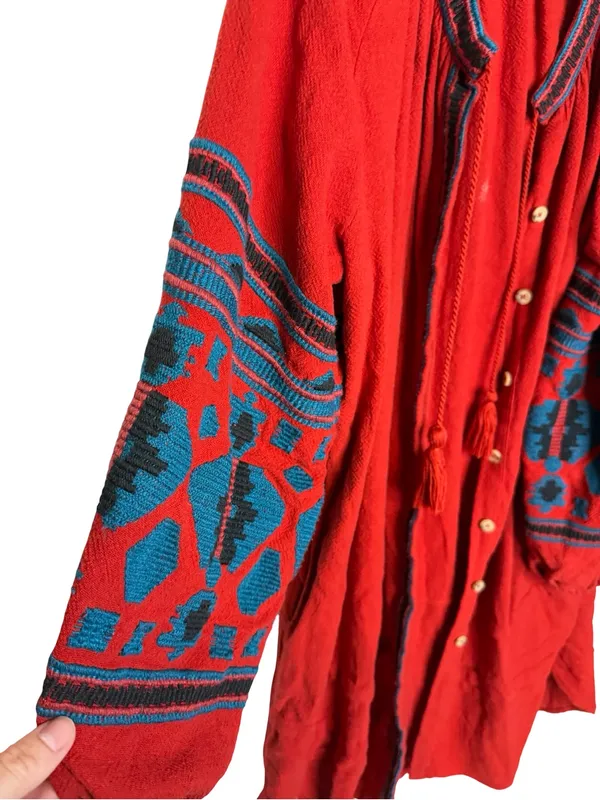 🌵 Free People In The Clear Tunic Dress Embroidered Boho Red Blue‎ Size S ❤️ - Image 3