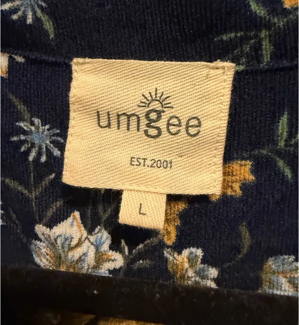 Umgee Floral Detail Collared V-Neck Corduroy Balloon Sleeve Dress Navy - Image 5