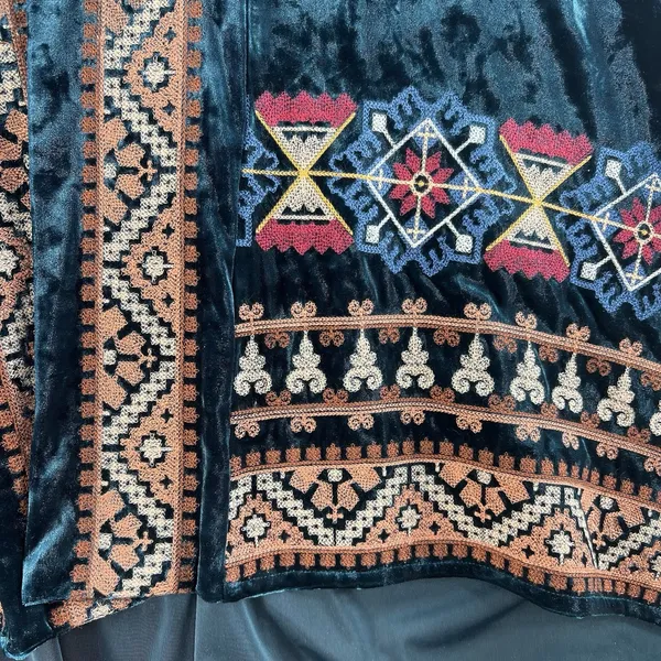 Boho Large L Crushed Velvet Kimono Embroidered Teal Open Front ANDREE By Unit - Image 5