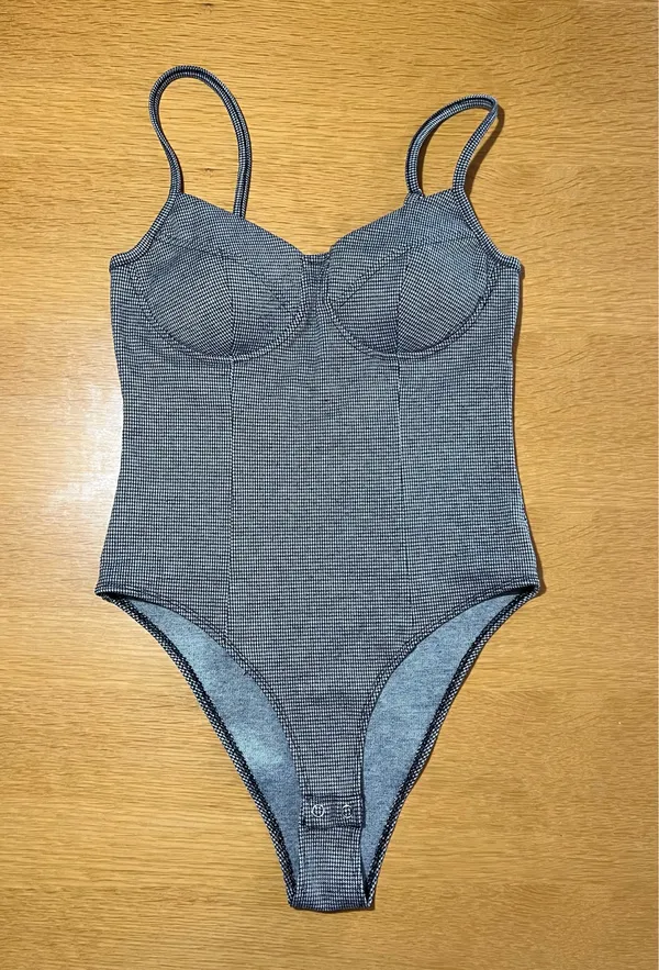 SO Plaid Bodysuit Gray Size M - Image 2