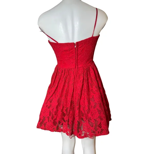 City Studio Ruby Red Lace Fit & Flare Dress Size 3 Rhinestone Waist NWT - Image 2