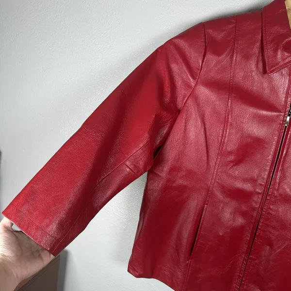 Dialogue Red Leather Full-Zip Jacket Womens Plus Size 1X Punk Rock Classic - Image 2