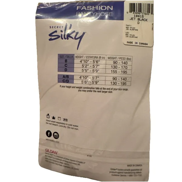 Secret Silky Fashion Pantyhose by Gildan " Jet Black w/ dot design" New Packaged - Image 2