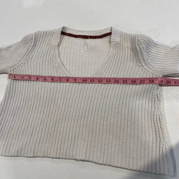Free People Cream Cropped Bell Sleeve Sweater Women XS Boho Knit V Neck Top - Image 5