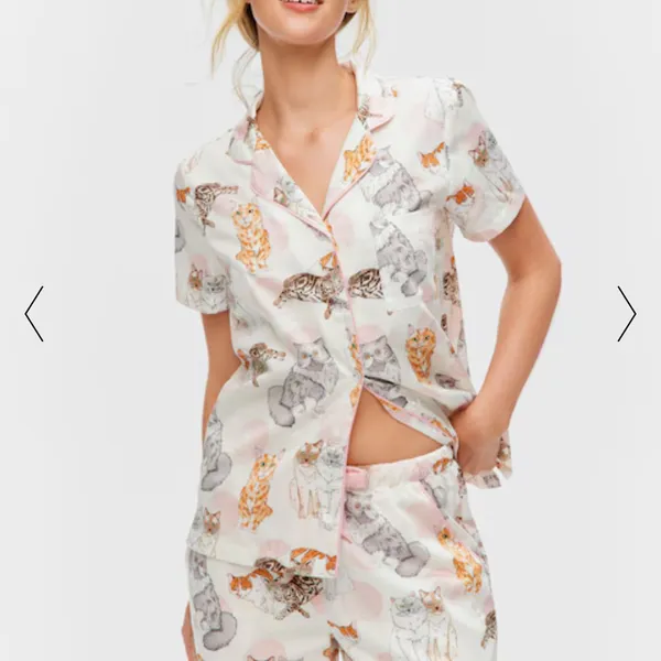 Peter Alexander White and Pink Cat Print cotton Pajamas XS - Image 2