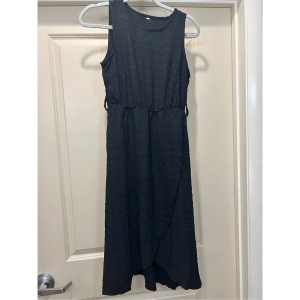 NEW Black Sleeveless Midi Dress Swiss dot Chiffon Wrap NO BELT S - Image 2