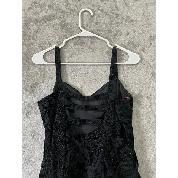 Vintage Y2K Black Glitter Floral Dress Fairy‎ Grunge Party Prom Whimsigoth Small - Image 4