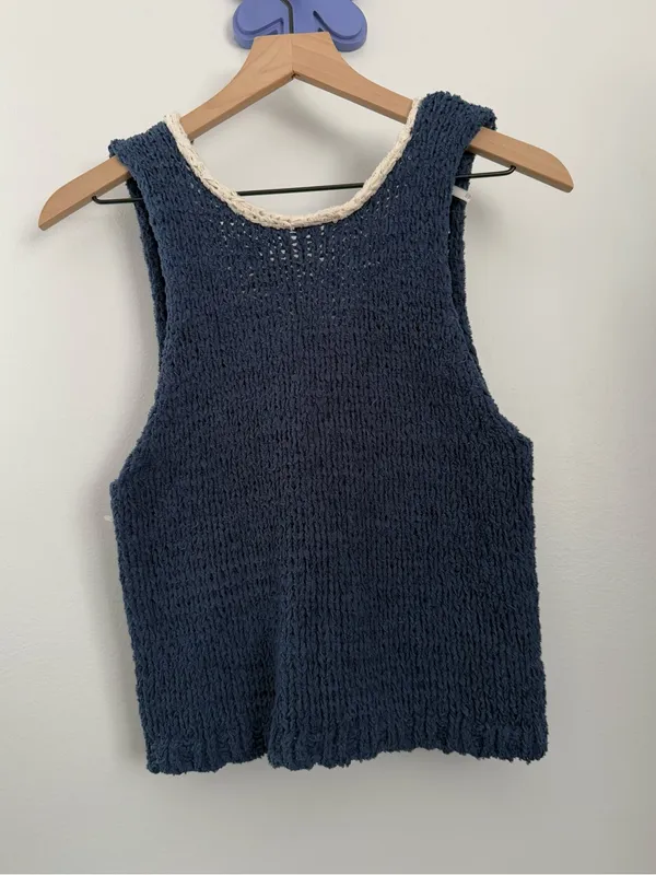 Free People XS Sicily Sweater Shell Navy Nautical Beach Coastal Knit Relaxed - Image 2