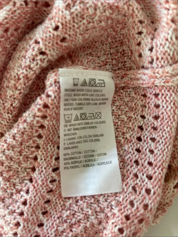 Denim & Company Light Pink Knit Tie-Neck Pointelle Sweater Size Large - Image 7