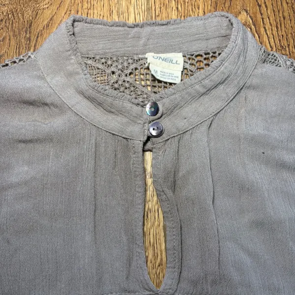 ONeill Boho Light Brown Crochet Lace Flutter Sleeve Blouse Womens‎ M Romantic - Image 8