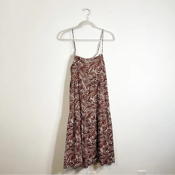 NWT Abercrombie Trapeze Tropical Print Tiered Midi Dress Brown White Small - Image 5