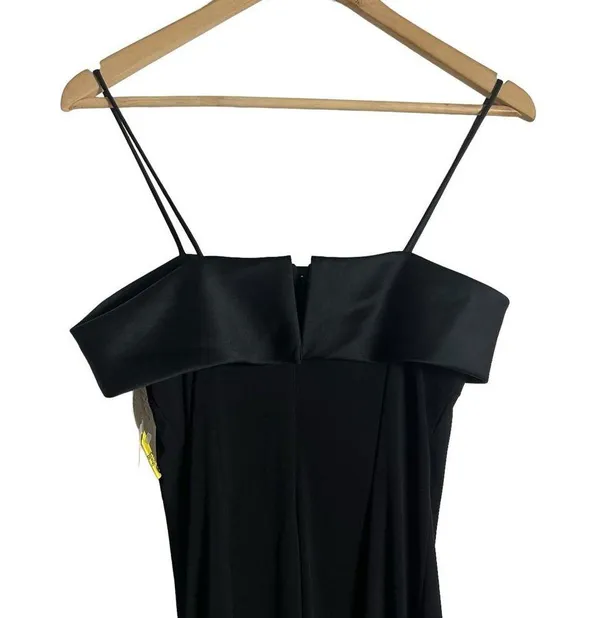 Alex Evenings Black Satin Straight Neck Column Maxi Formal Gown Size 6 - Image 3