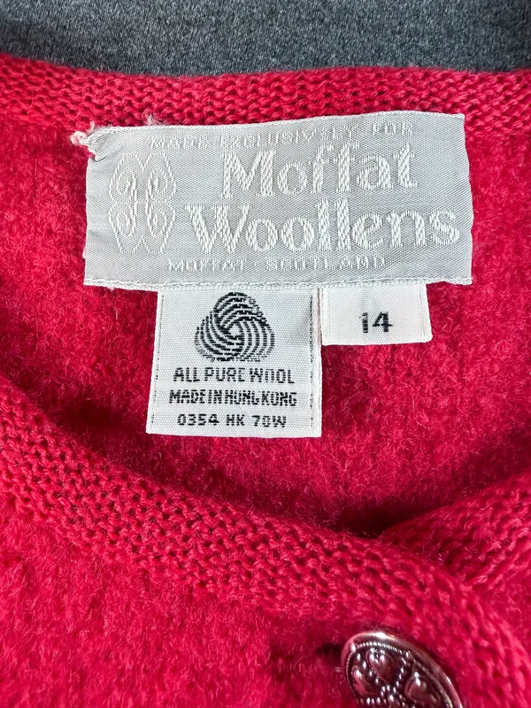 Vintage 1970s Wool Cardigan SIZE 14 100% Pure Wool Moffat Woollens Red Bouclé - Image 2
