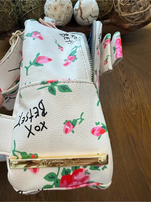 Betsey Johnson Floral Mini Backpack White Pink Roses Bow Purse - Image 15
