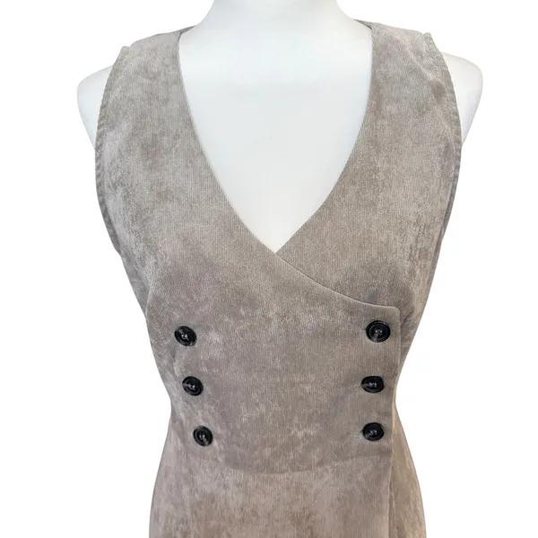 Lulus Wrap Mini Dress Size Large Taupe Brushed Corduroy Button Up Mod Academia - Image 5