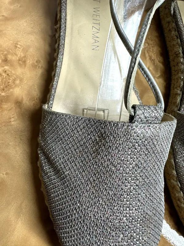 Stuart Weitzman Silver Metallic Lace-Up Espadrille Flats Size 8.5M - Image 3