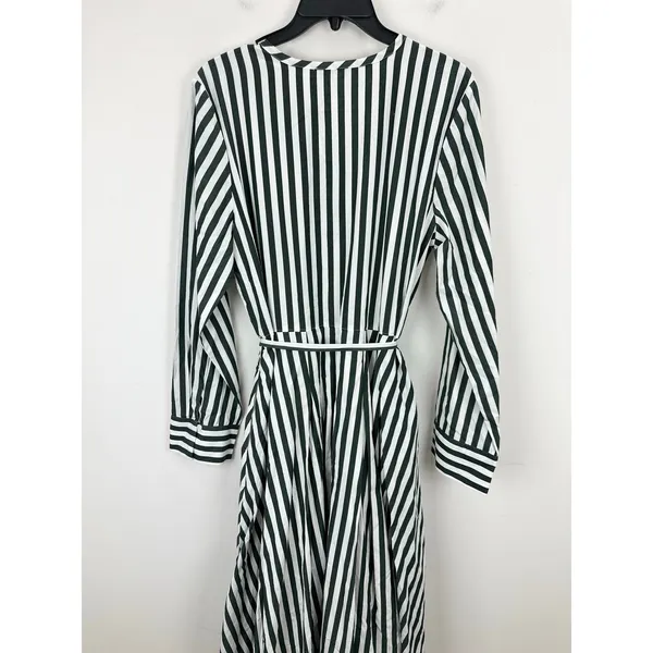 Madewell Tie Waist Midi Shirtdress in Stripe White Deep Forest Cotton US 10 NWT - Image 13