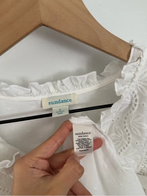 Sundance Large White Floral Embroidered Long Sleeve Blouse Crew Prairie Cottage - Image 3