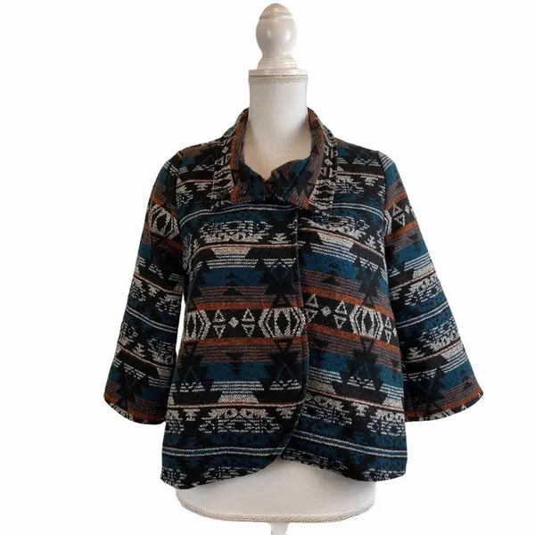 BILLABONG‎ Women's Small Aztec Multicolor Tapestry Print Fall Autumn Jacket - Image 2