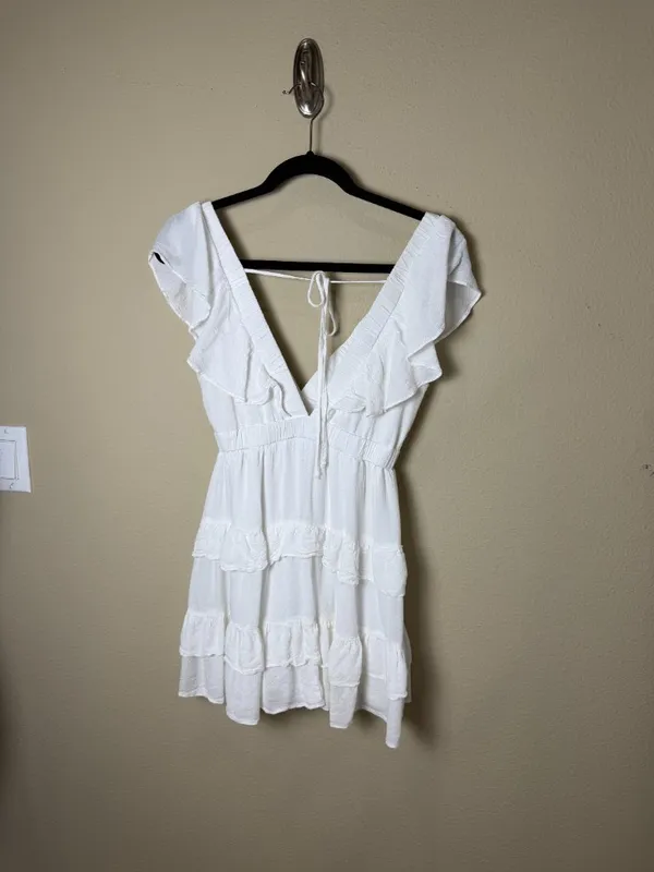 Nordstrom BP White Ruffle Tiered Deep V Neck Mini Dress Size XS - Image 6