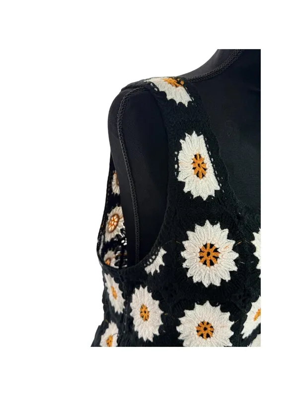 Y2K Black Sunflower Crotched Tank Top Size X-Large Women's New No Tags - Image 2