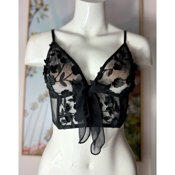 Victoria’s Secret Black Floral Sheer Mesh Dream Angels Triangle Bralette XL - Image 4