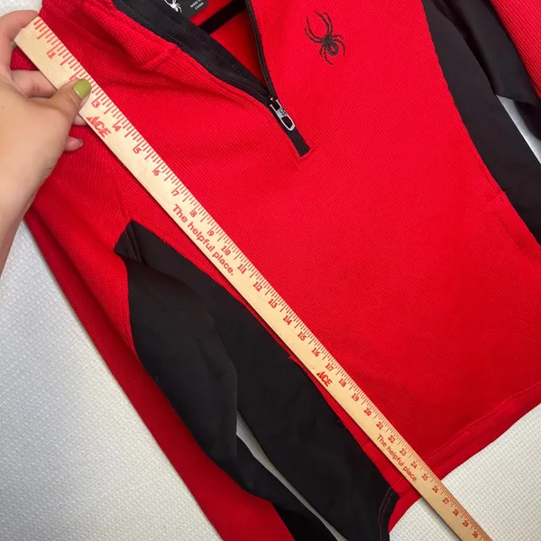 Spyder Womens Red Black Waffle Knit Quarter Zip Fleece Pullover SPFDD033 Small - Image 4