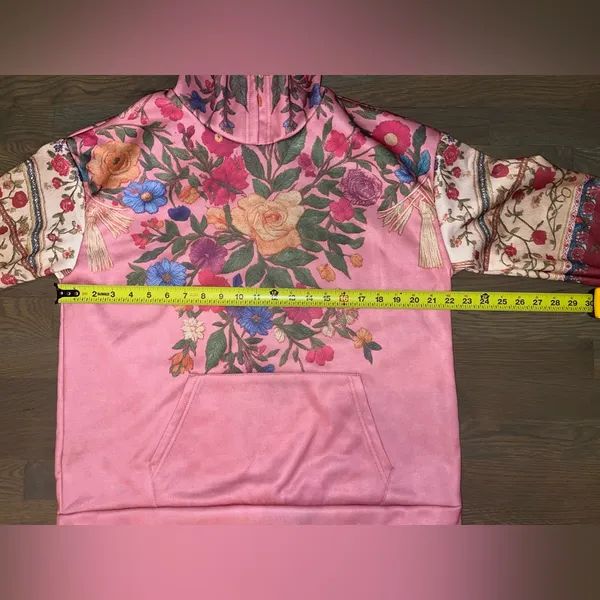 Pink Floral Hoodie with Garden Motif - Image 2