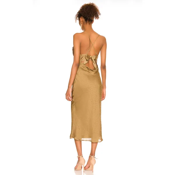 Lovers + Friends Lauren Leopard Print Satin Midi Slip Dress in Gold Size XL - Image 2