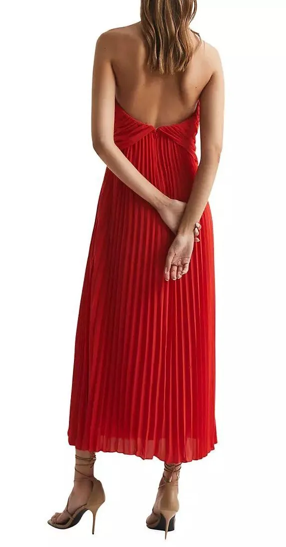 Reiss NWT ROYA HALTER NECK PLEAT Red MIDI DRESS - Image 8