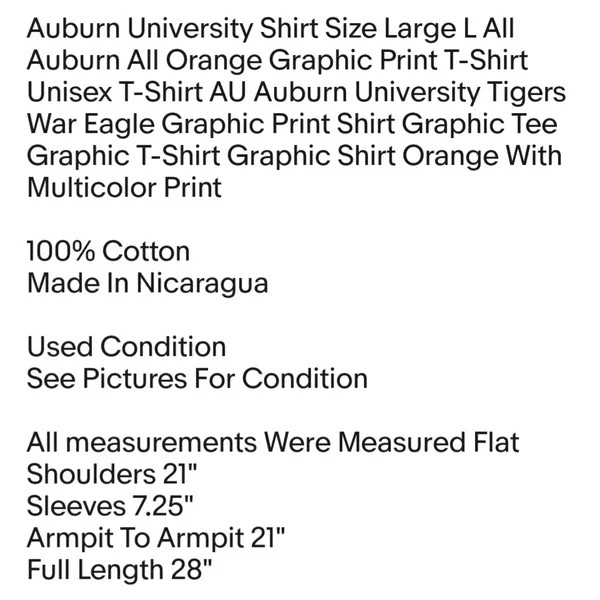 Auburn University Shirt Size Large L All All Orange Graphic Print T-Shirt Unisex T-Shirt - Image 2