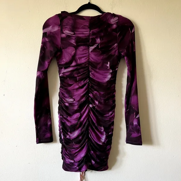Oh Polly Long Sleeve Ruffle Detail Mini Dress in Multi Print purple Size 6 New - Image 5