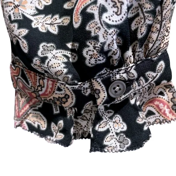 LOFT Dress Black Paisley Floral Romantic Boho Long Sleeve V-Neck‎ Women Medium - Image 5