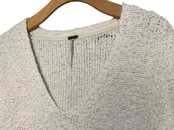 Free People Women’s Size S White Cotton Textured Boucle Knubby Sweater - Image 3