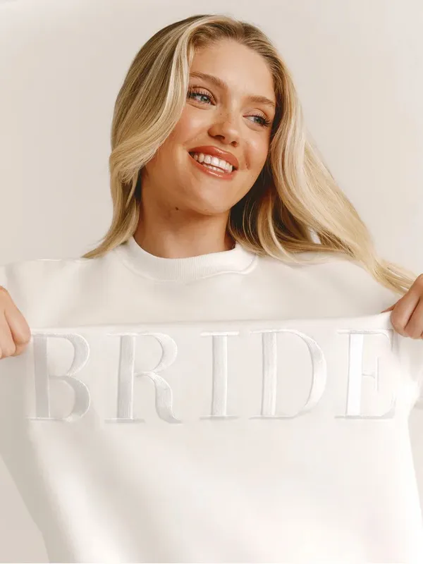 Six Stories BRIDE Embroidered White Crewneck Sweatshirt - Image 2