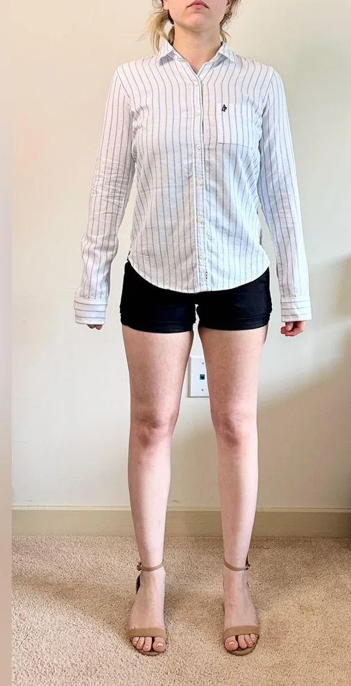 Abercrombie Vintage Y2K Striped Linen Button Up Shirt - White/Blue - S - Image 4