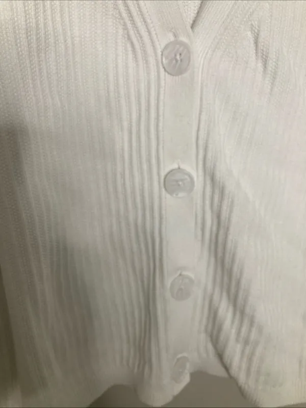 Talbots Cream Ribbed V-Neck Button Front Cardigan M - Image 3