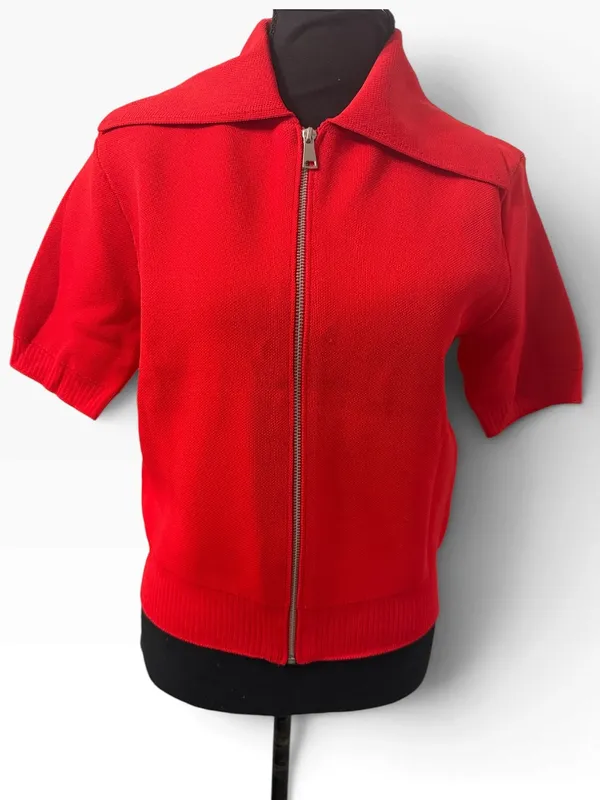 Zara Red Zip Up Short Sleeve Cardigan Size Small - Image 2