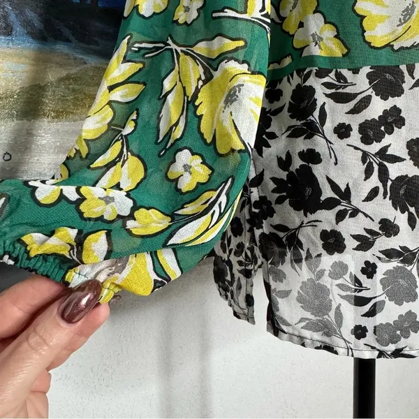 Karen Kane Green/Yellow Citrus Floral Chiffon Peasant Tunic Top SMALL Cottage - Image 5