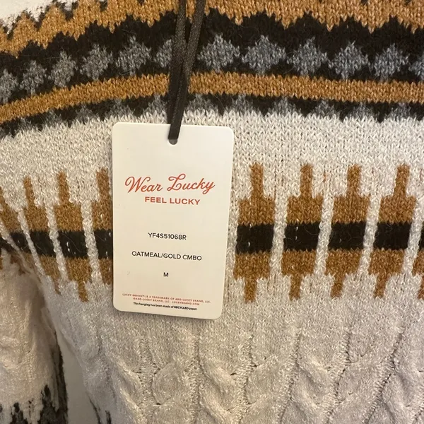 Lucky Brand Fair Isle Nordic Stripe Button Front Sweater Dress Cream NEW - Image 6
