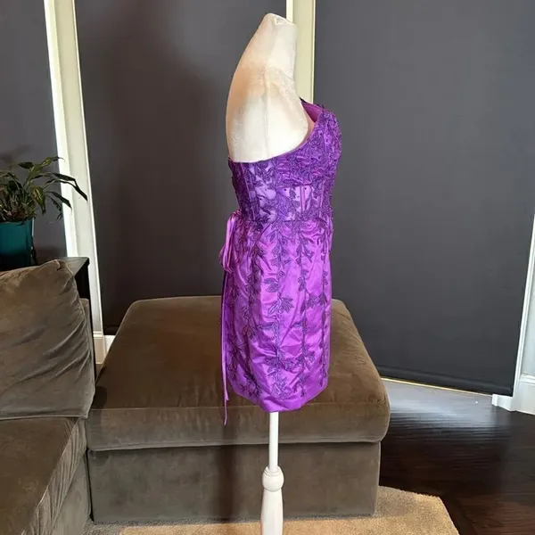 Women’s Purple Short Party Dress Beading Sheer Bodice Corset Back Ties Size 4 - Image 3